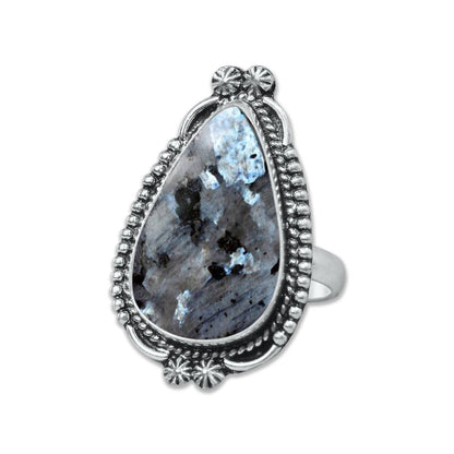 Larvikite Rings ☆ Norwegian Moonstone ☆ Handmade, Silver-Plated