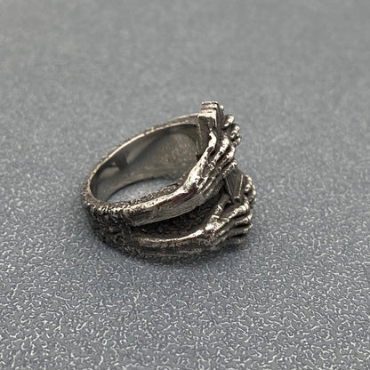 Stainless Steel Skeleton Hand Coffin Ring