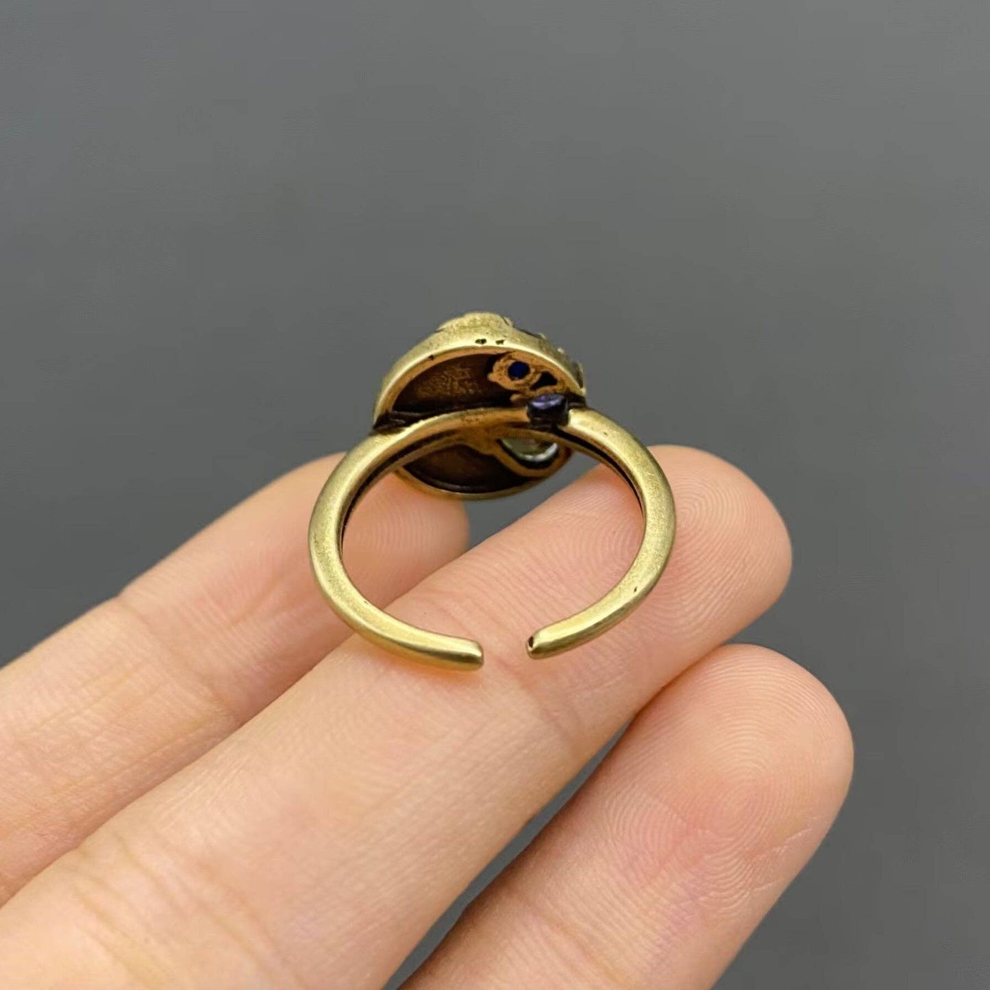 Cubic Zirconia Janus Face Bronze Portrait ◇ Adjustable Ring