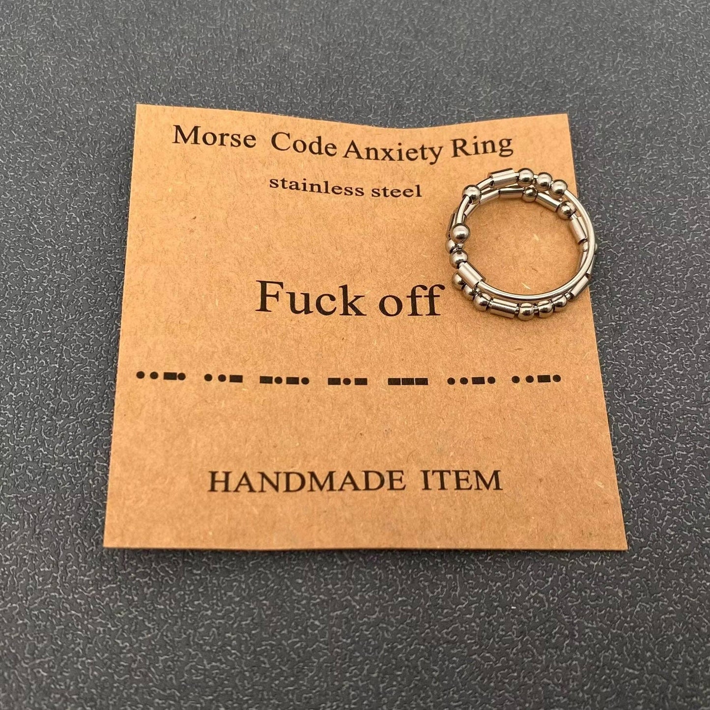 Morse Code "Never Give Up"  Stainless Steel Adjustable Ring