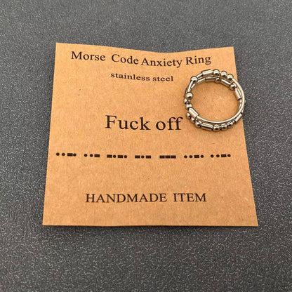 Morse Code "Never Give Up"  Stainless Steel Adjustable Ring