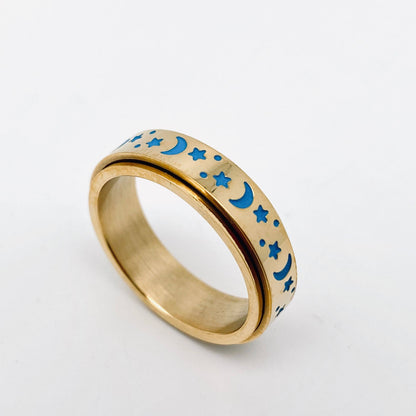 Luminous Sky Stainless Steel Star Moon Fidget Ring
