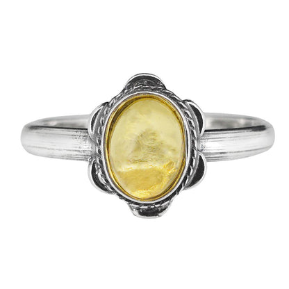 Citrine Amber Sterling Silver Flower Ring