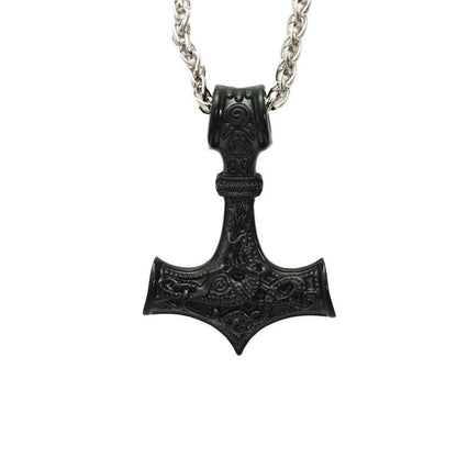 Viking Odin Triangle Knot Mjolnir Pendant Necklace