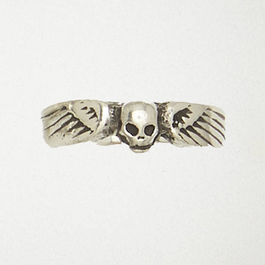 Pewter Victorian Mourning Winged Skull Ring
