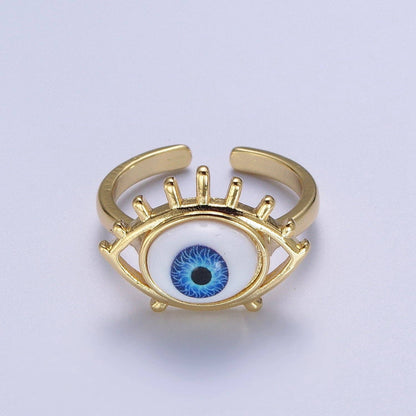 Blue Evil Eye With Eyelashes Adjustable Ring
