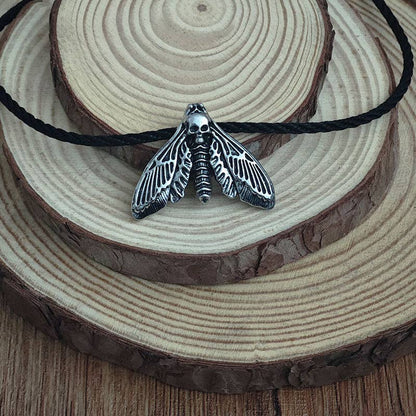 Vintage Gothic Skull Moth Pendant Necklace with Chain