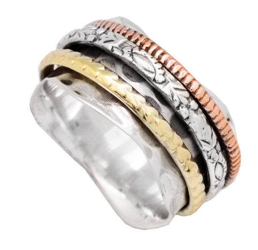 Meditation Spinner 925 Sterling Silver Brass Band Ring