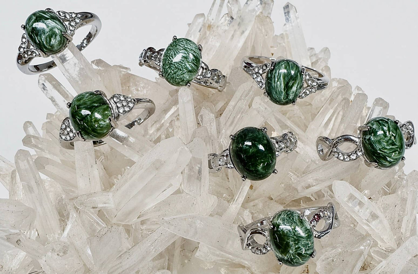 Natural Seraphinite Stainless Steel Ring