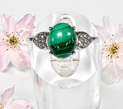 Natural Malachite Stainless Steel Rings