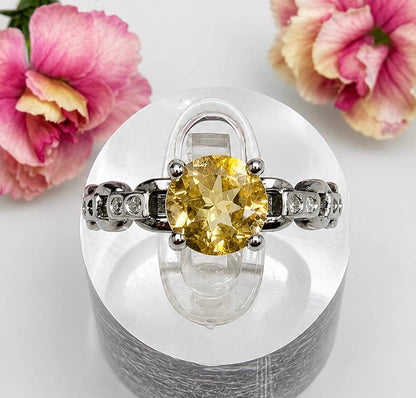 Faceted Citrine Stainless Steel Ring