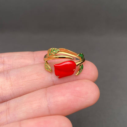 Enamel Rose 18K Gold Plated Ring