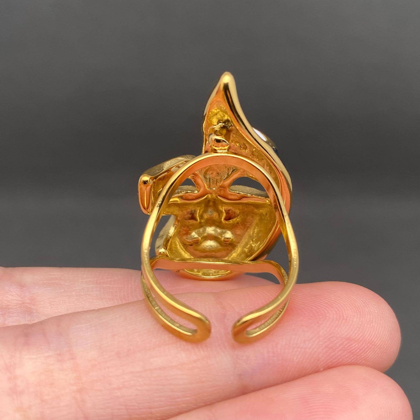 Enamel Mask 18K Gold Plated Stainless Steel Ring