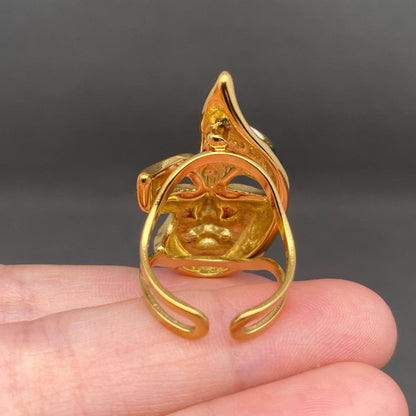 Enamel Mask 18K Gold Plated Stainless Steel Ring