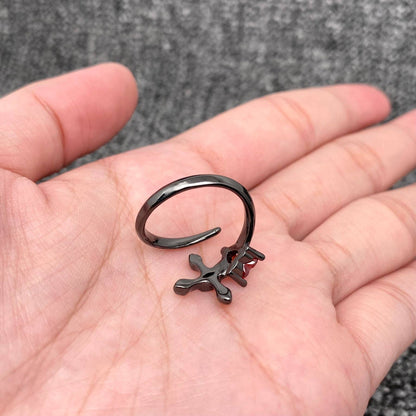 Gothic Heart Cubic Zirconia Cross Adjustable Black Ring