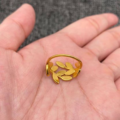 Abalone Shell Leaf Shape 18K Gold Plated Stainless Steel Ring