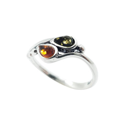 Multi-Color Amber  Sterling Silver Ring