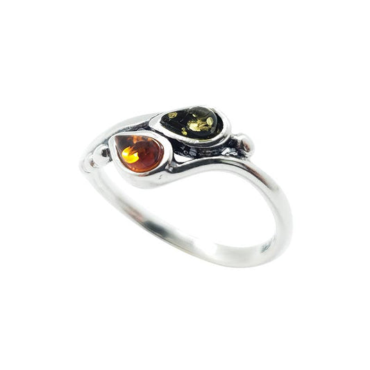 Multi-Color Amber  Sterling Silver Ring