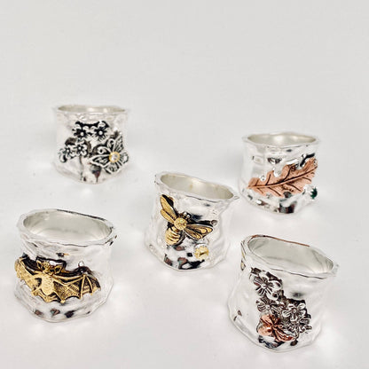 Retro Brass Embossed Leaf Ring