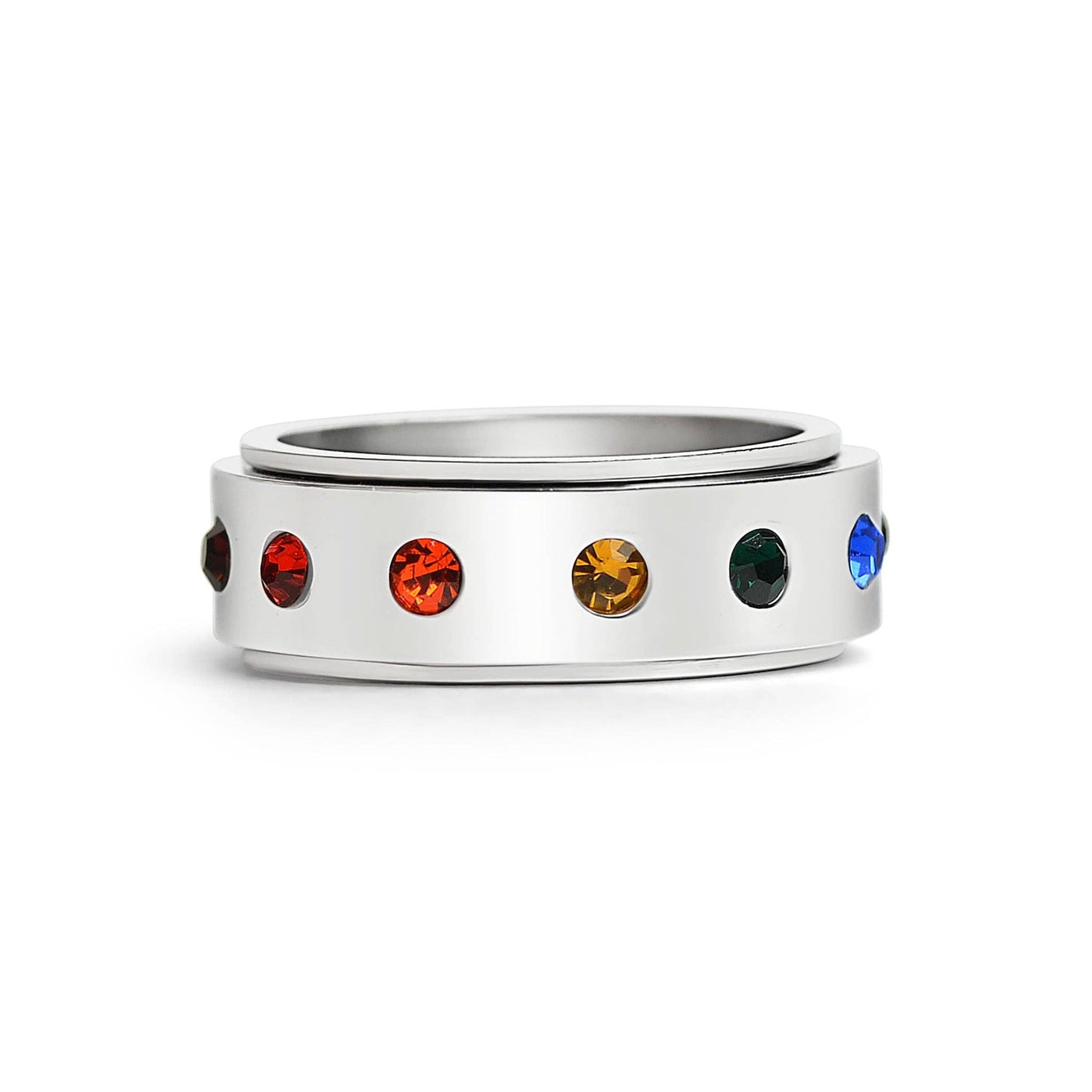 Pride 🌈 Cubic Zirconia Spinner Center ☆ Stainless Steel Ring