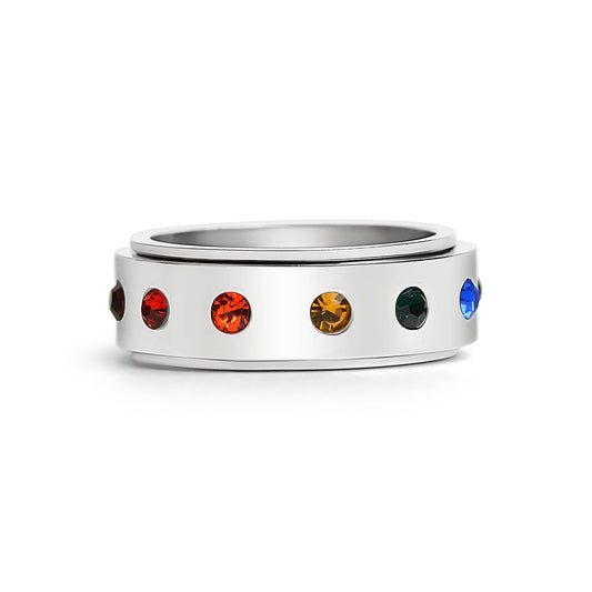 Pride 🌈 Cubic Zirconia Spinner Center ☆ Stainless Steel Ring