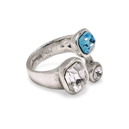 Handmade Clear Swarovski Blue Crystal 945 Silver Plate Ring