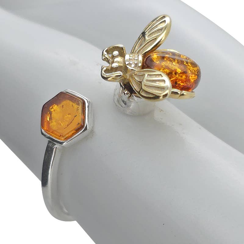 Spinner Adjustable Amber Bee Ring