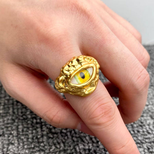 24K Gold Plated Yellow Evil Eye Ring 🧿 Vintage Style