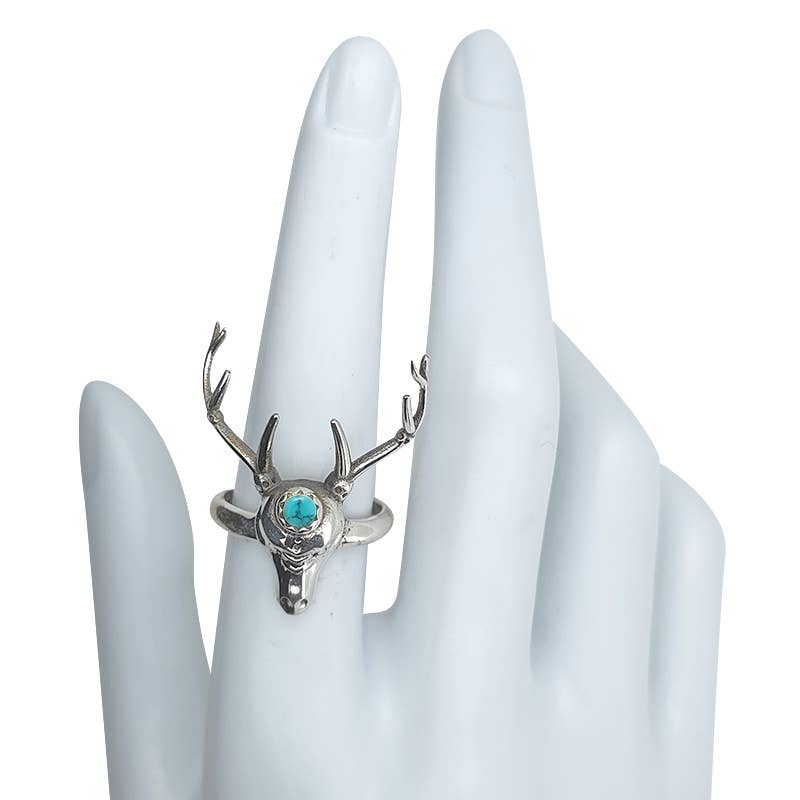 Howlite Sterling Silver Deer Stag Head Ring