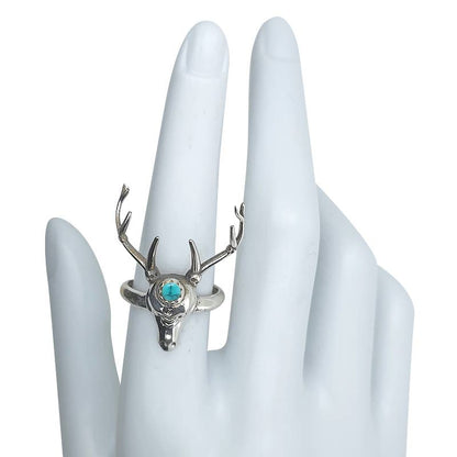 Howlite Sterling Silver Deer Stag Head Ring