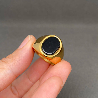 Black Onyx 18K Gold Plated Stainless Steel Ring