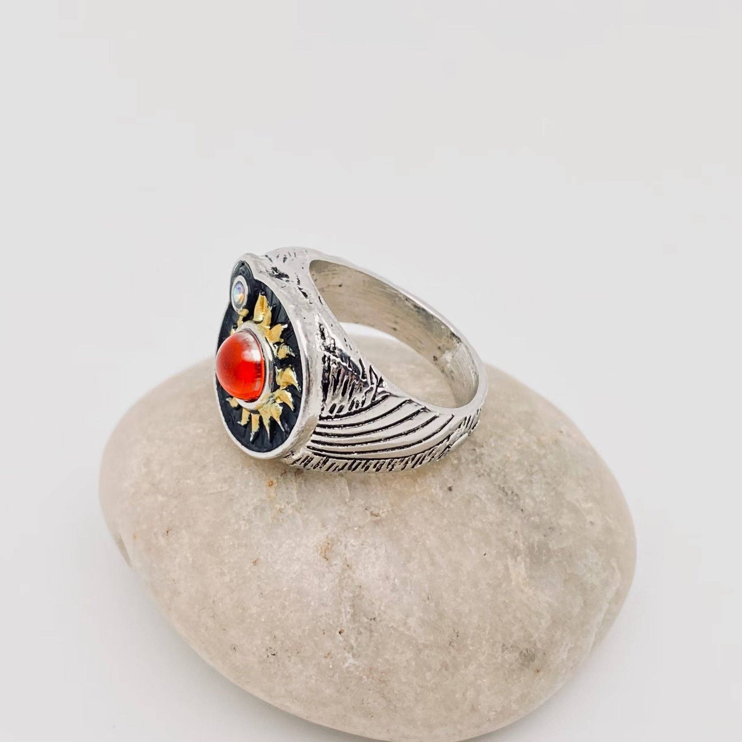Black Vintage Red Sun Ring