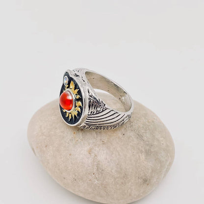 Black Vintage Red Sun Ring