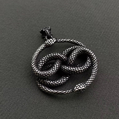 Double Snake Wrap Men's Stainless Steel Pendant on Chain