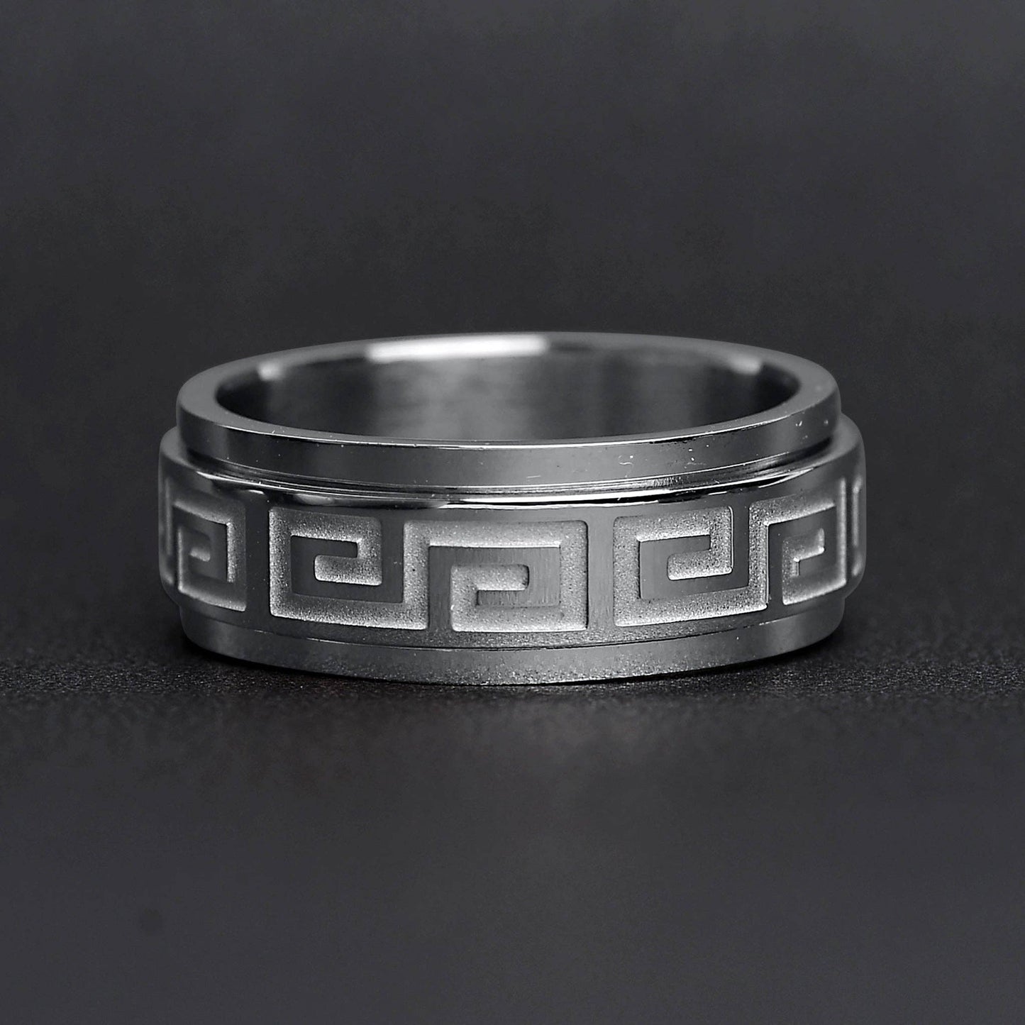 Greek Key Stainless Steel Spinner Ring