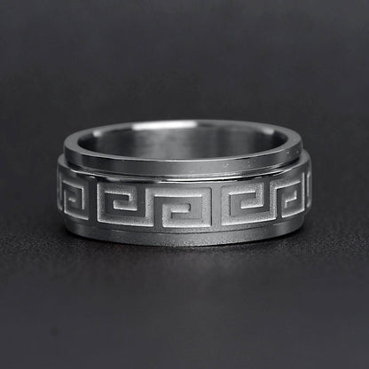 Greek Key Stainless Steel Spinner Ring