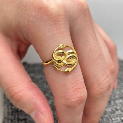 Double Snake Knot Gold Plated Stainless Steel Ring
