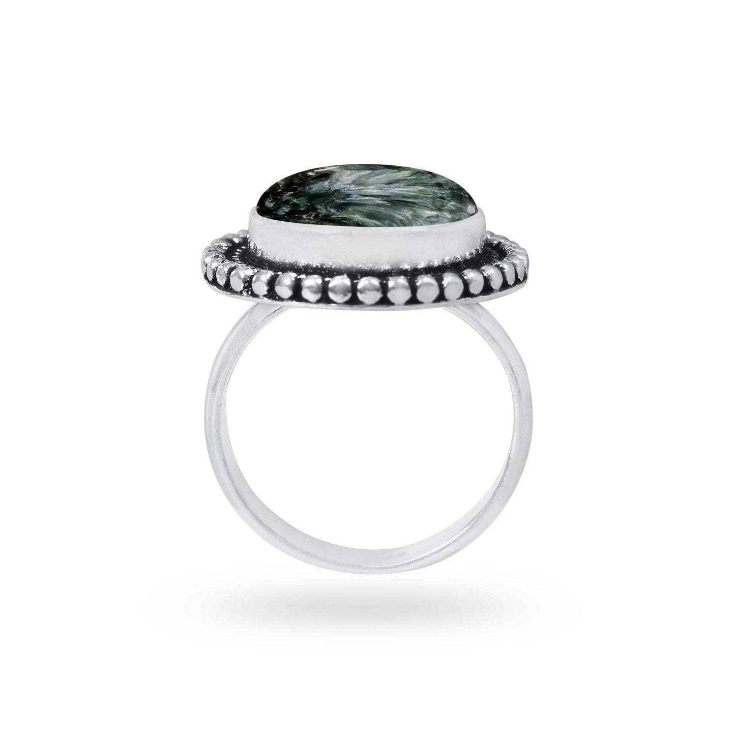 Seraphinite Rings – Handmade, Silver-Plated ☆ Angelic Green Gemstone