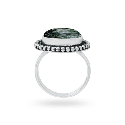 Seraphinite Rings – Handmade, Silver-Plated ☆ Angelic Green Gemstone