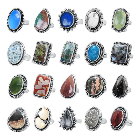 Assorted Semiprecious Stone Rings ☆ Silver Plated, Mixed Sizes, Assorted Designs