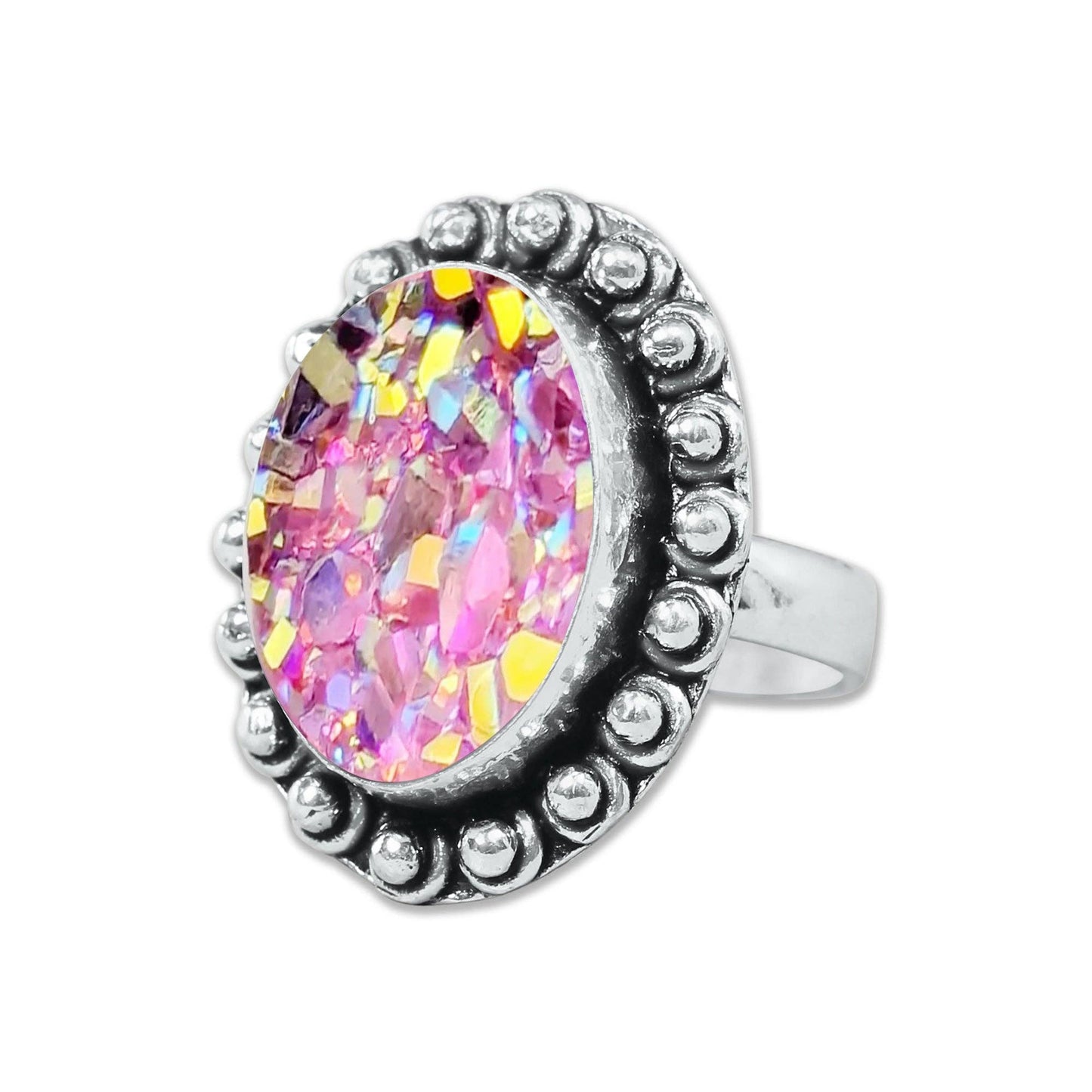 Titanium Druzy Rings – Handmade & Silver-Plated ☆ Sizes 6-10