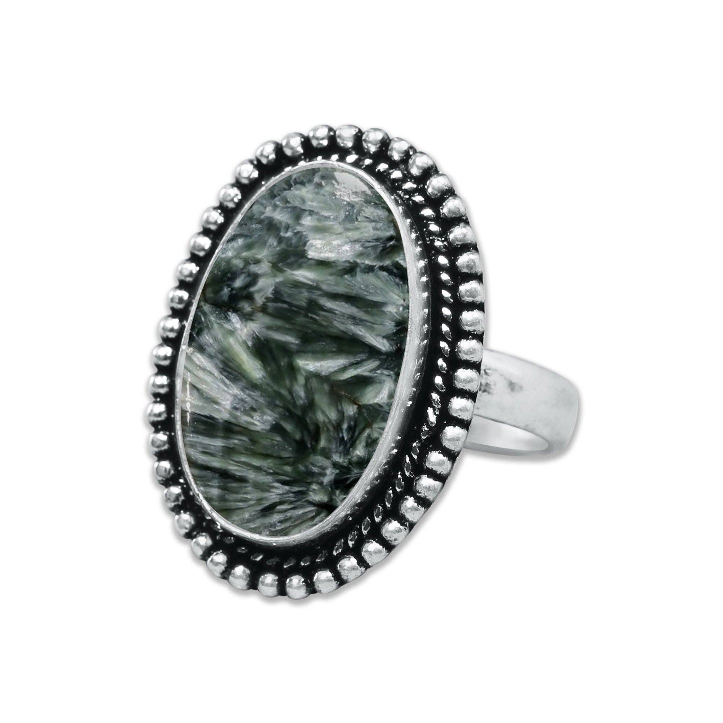 Seraphinite Rings – Handmade, Silver-Plated ☆ Angelic Green Gemstone
