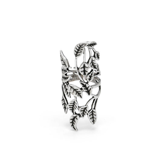 Handmade Interlocked Leaves Brass Ring☆945 Silver Plate