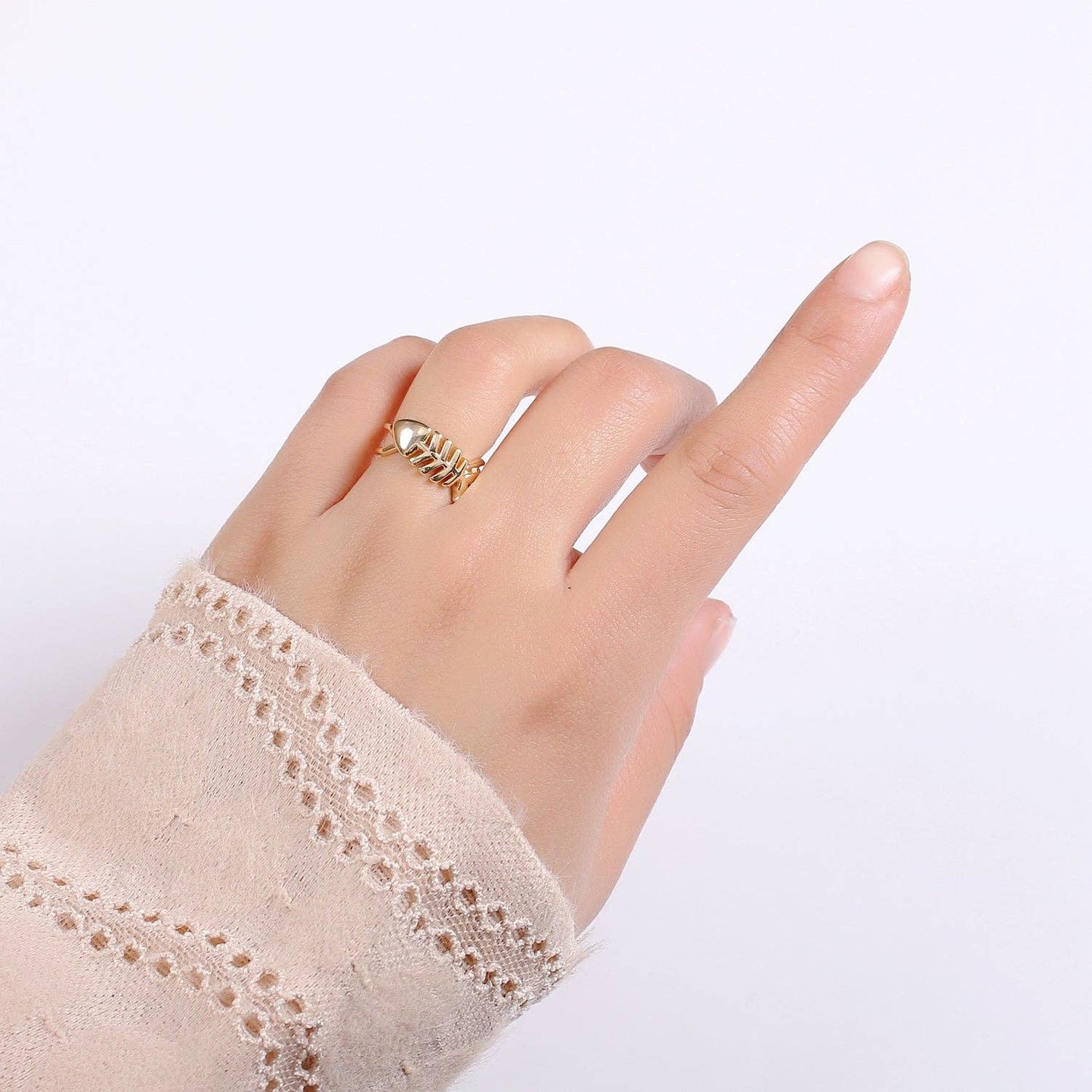 18K Gold Filled Fish Bone Adjustable Ring