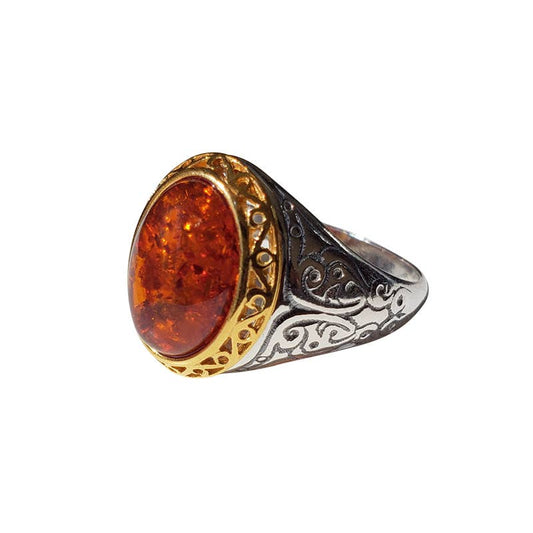 Vintage Style Natural Amber Silver Ring