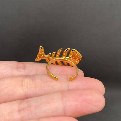 Fishbone 18K Gold Plated Stainless Steel Ring