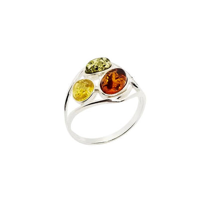 Multi-Color Amber Sterling Silver Ring
