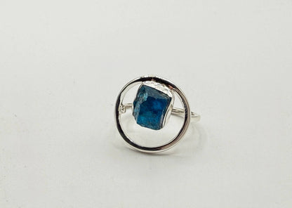 Blue Apatite Rough Gemstone 925/Sterling Silver Ring