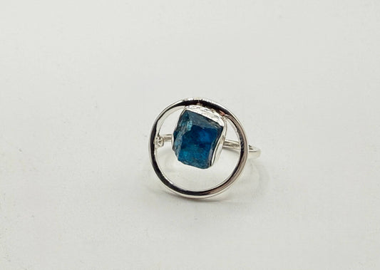 Blue Apatite Rough Gemstone 925/Sterling Silver Ring
