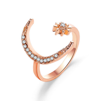 Crescent Moon Star Ring Adjustable Ring